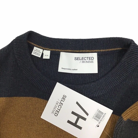 Selected Homme Chase Stripe Sweater Knit Organic Cotton Blend Long Sleeve Mens M - Picture 4 of 4